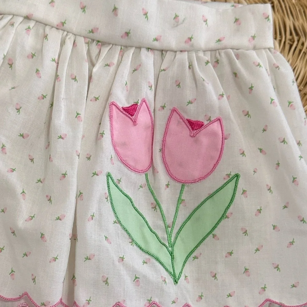 Vintage Baby Girl Delicate White Pink Tulip Floral Jumper Dress Size 9 Months